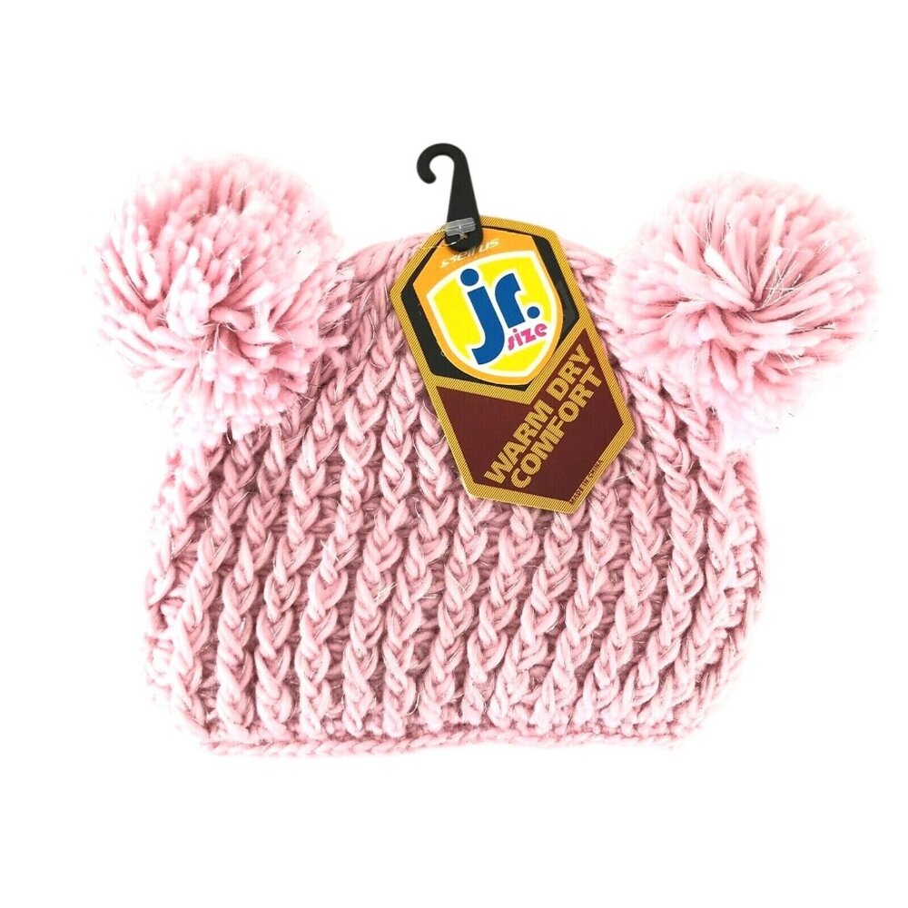 Seirus Jr Girls Beanie Hat Teddy Bear Knit Fleece Lined Metallic Pom Pink OS